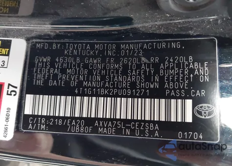 2023 Toyota Camry Se Awd z USA, uszkodzony, nr VIN 4T1G11BK2PU091271